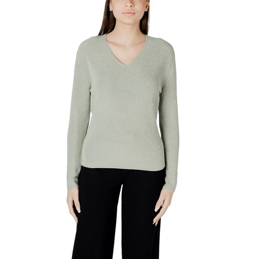 Street One Green Cotton Sportswear V-Neck Lurex Sweater