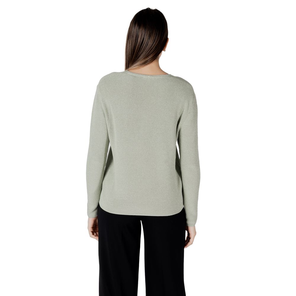 Street One Green Cotton Sportswear V-Neck Lurex Sweater