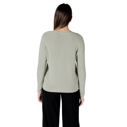 Street One Green Cotton Sportswear V-Neck Lurex Sweater