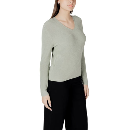 Street One Green Cotton Sportswear V-Neck Lurex Sweater