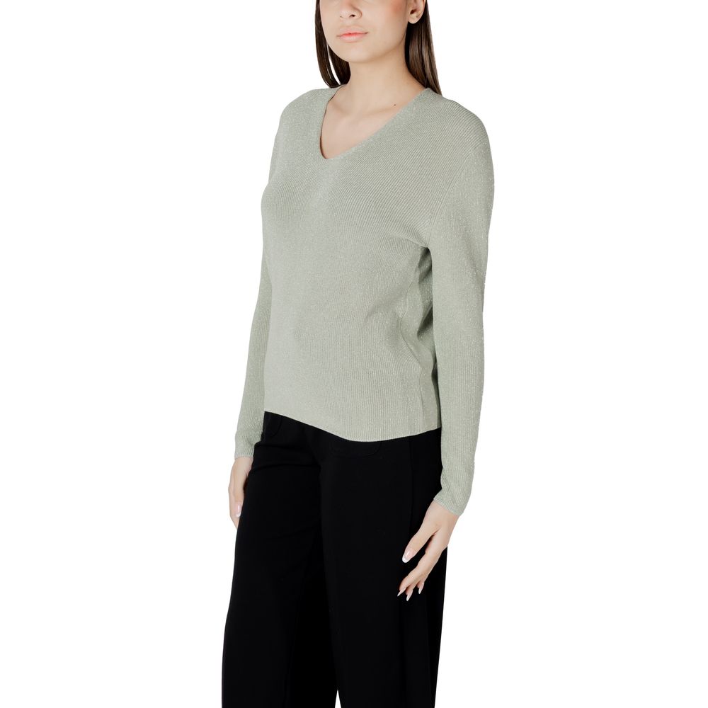 Street One Green Cotton Sportswear V-Neck Lurex Sweater