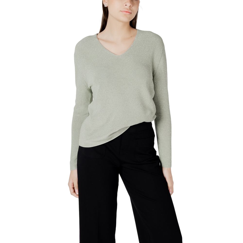 Street One Green Cotton Sportswear V-Neck Lurex Sweater