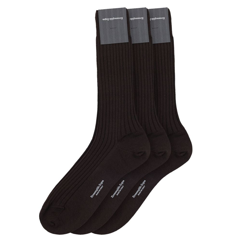 ZEGNA Brown Wool Sock - Premium 3-Pack for Men