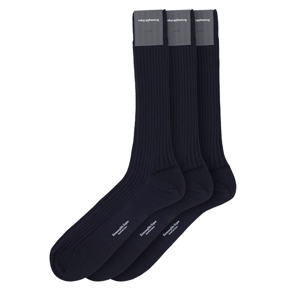 ZEGNA Navy Blue Wool Sock 3-Pack