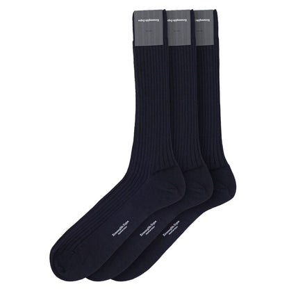 ZEGNA Navy Blue Wool Sock 3-Pack