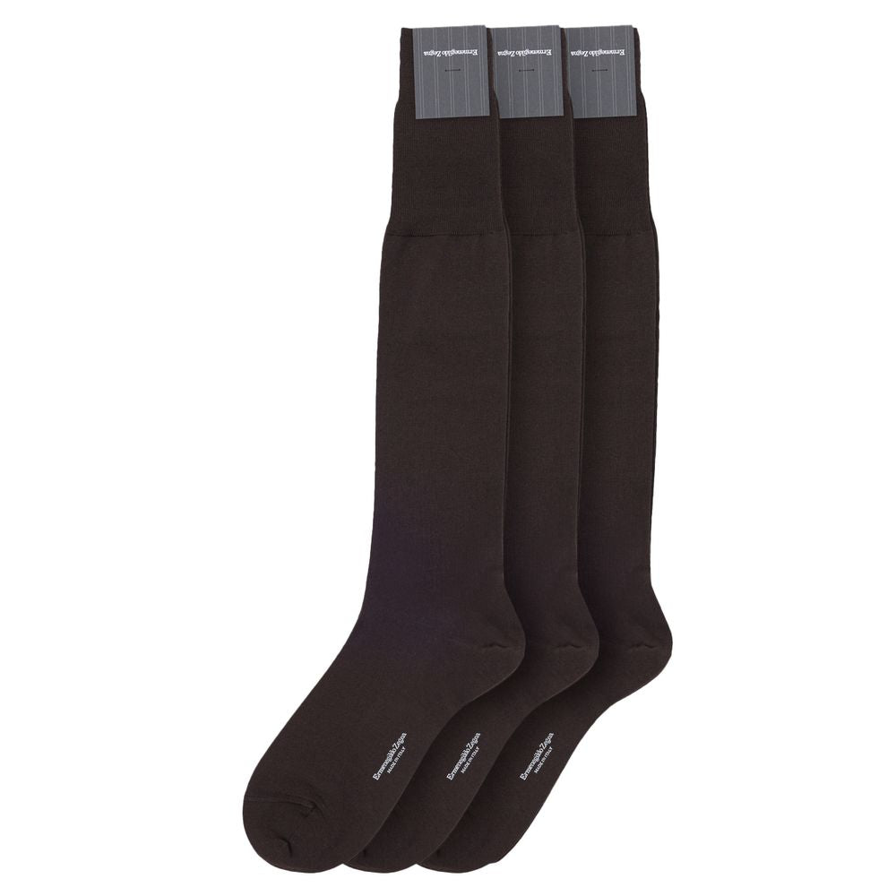 ZEGNA Brown Wool Sock - 3-Pack Luxury Men’s Socks
