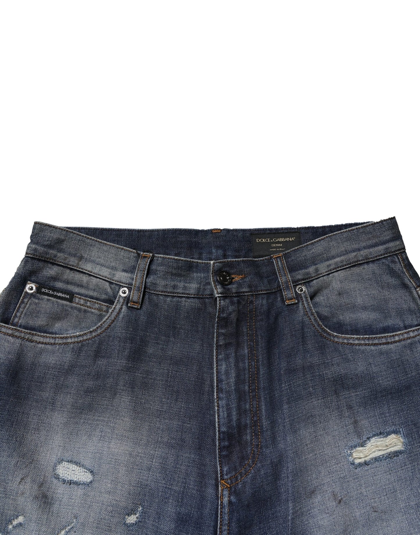 Dolce & Gabbana Blue Tattered Straight-Leg Denim Jeans