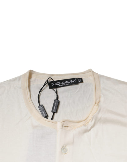 Dolce & Gabbana Off White Silk Henley Short Sleeves T-Shirt