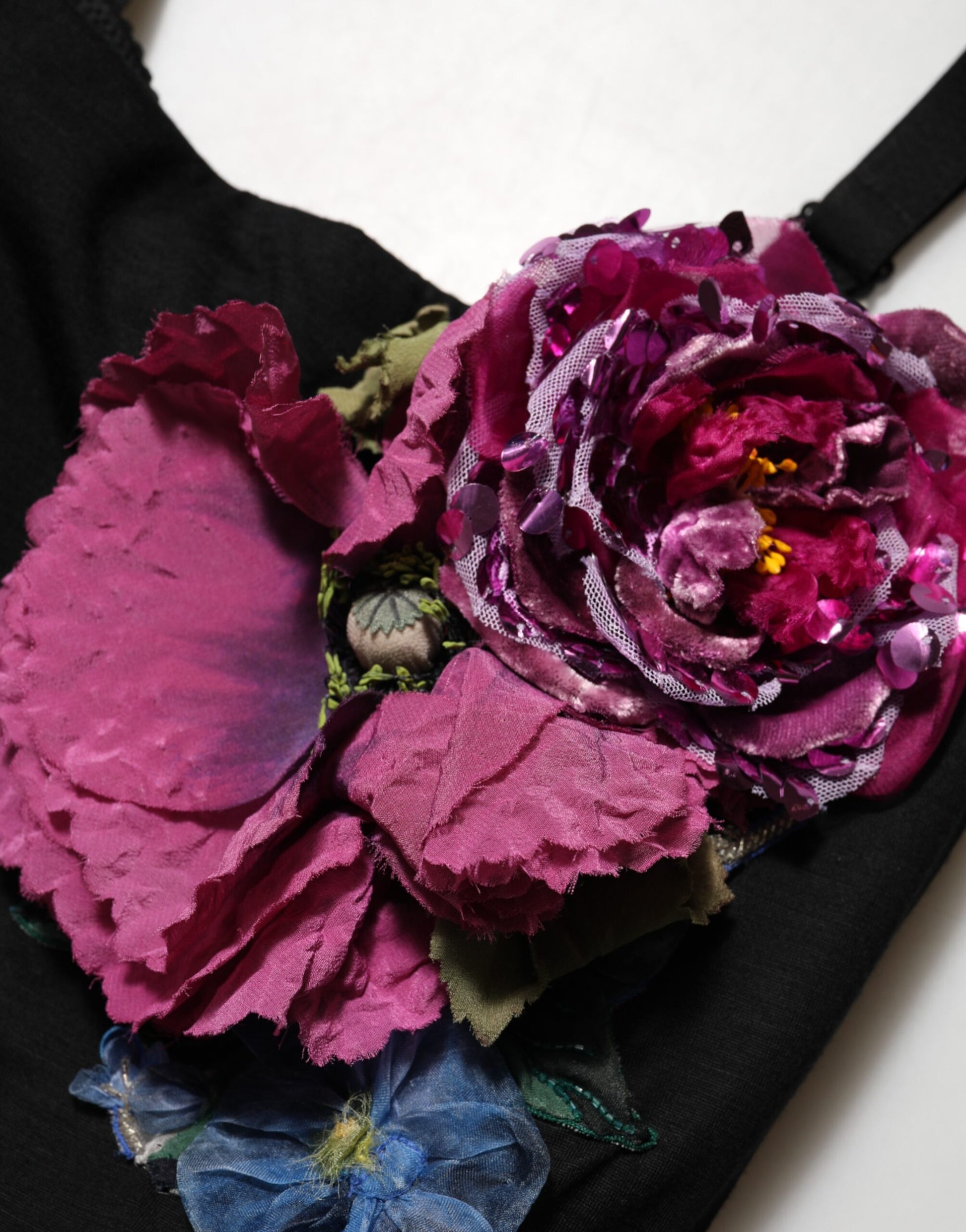 Dolce & Gabbana Black Flower Appliqués Bodycon Sheath Dress