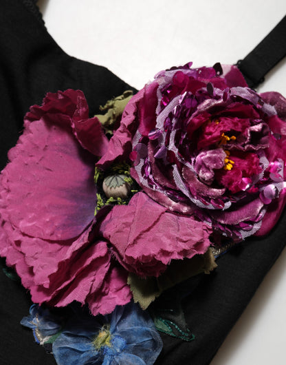 Dolce & Gabbana Black Flower Appliqués Bodycon Sheath Dress