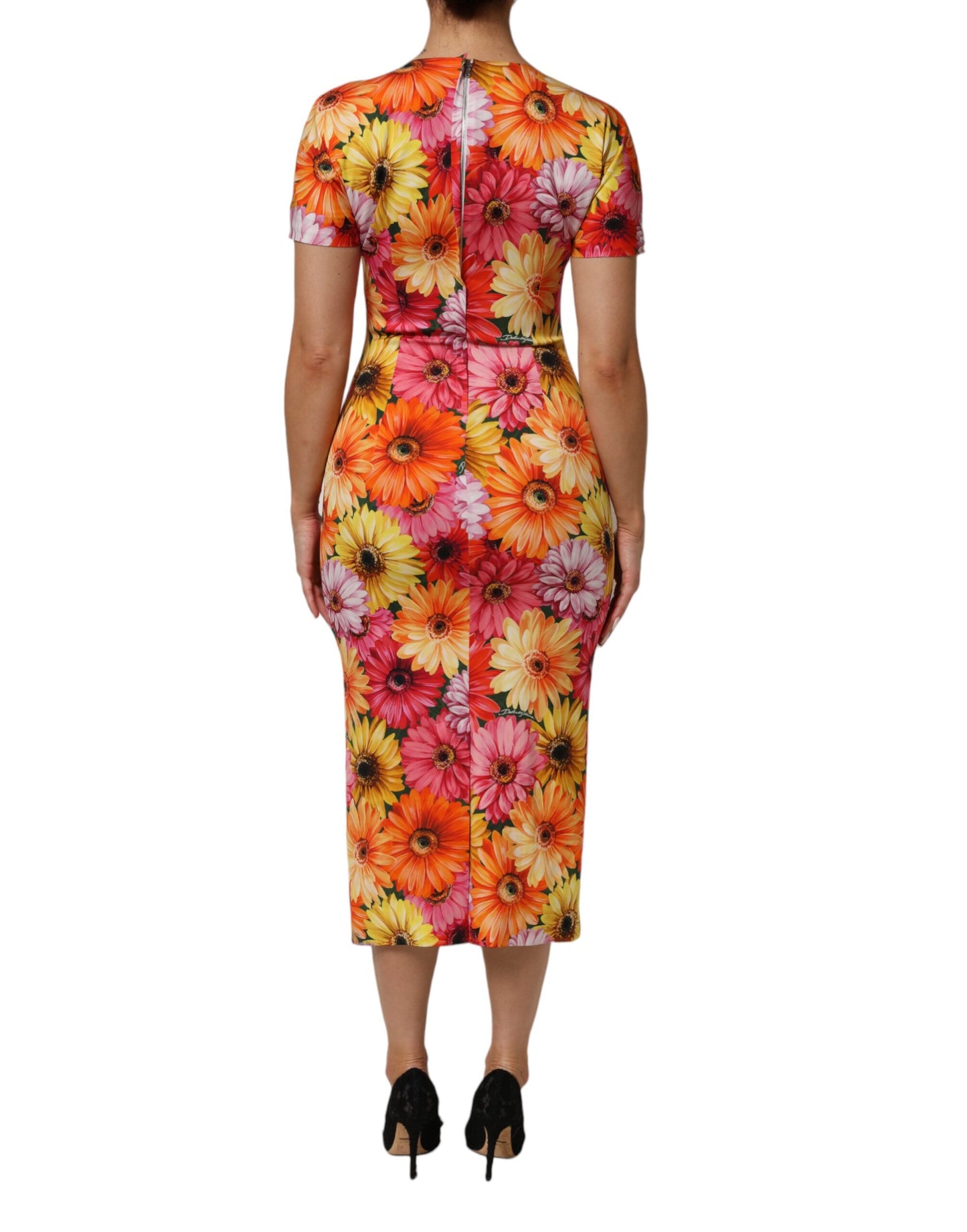 Dolce & Gabbana Multicolor Floral Print Silk Sheath Midi Dress