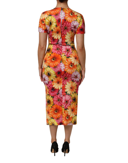 Dolce & Gabbana Multicolor Floral Print Silk Sheath Midi Dress