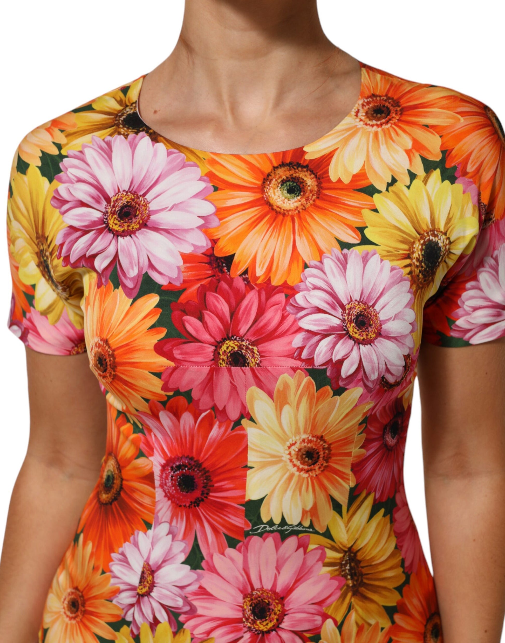 Dolce & Gabbana Multicolor Floral Print Silk Sheath Midi Dress