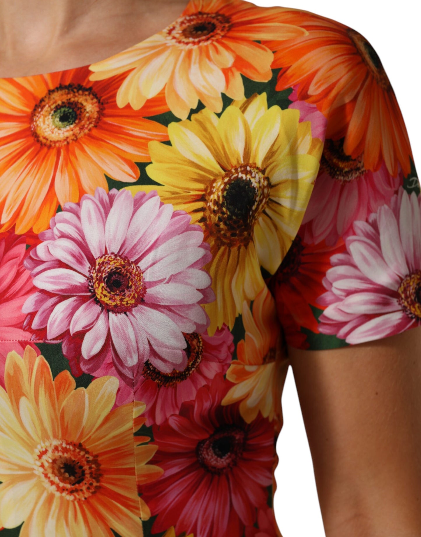 Dolce & Gabbana Multicolor Floral Print Silk Sheath Midi Dress