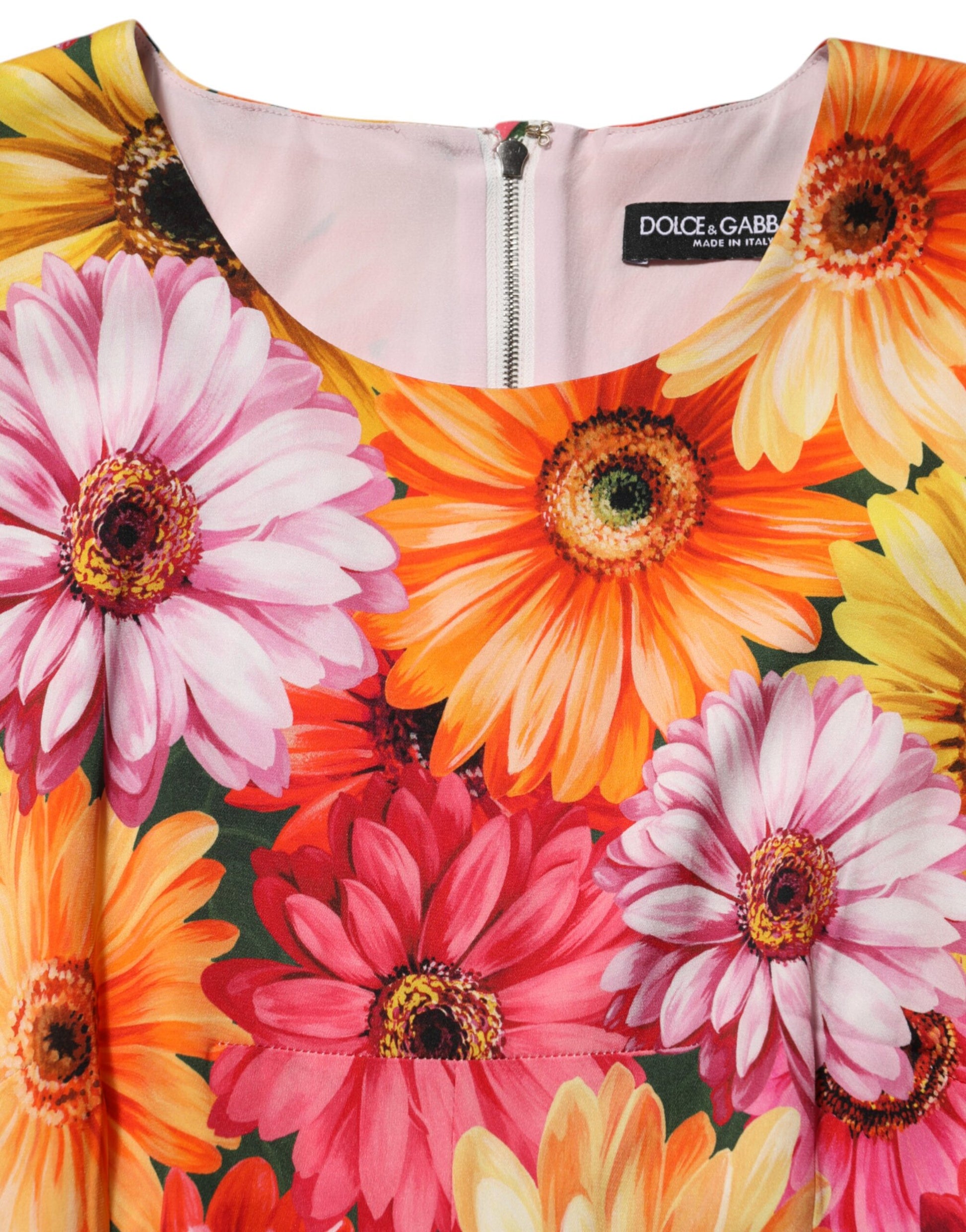 Dolce & Gabbana Multicolor Floral Print Silk Sheath Midi Dress