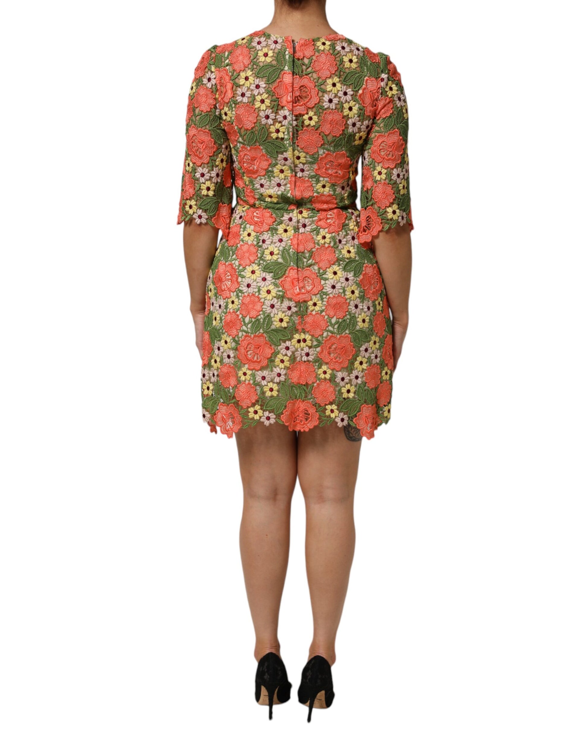 Dolce & Gabbana Multicolor Floral Embroidery Aline Mini Dress