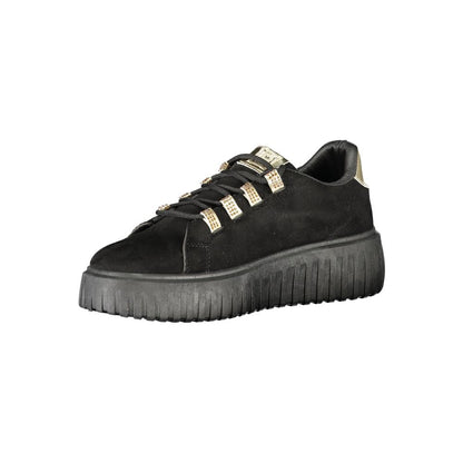 Laura Biagiotti Black Polyester Women Sneaker with Gold Detail and Rhinestone Accents
