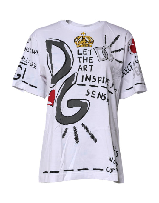 Dolce & Gabbana White Graphic Crew Neck Short Sleeves T-shirt