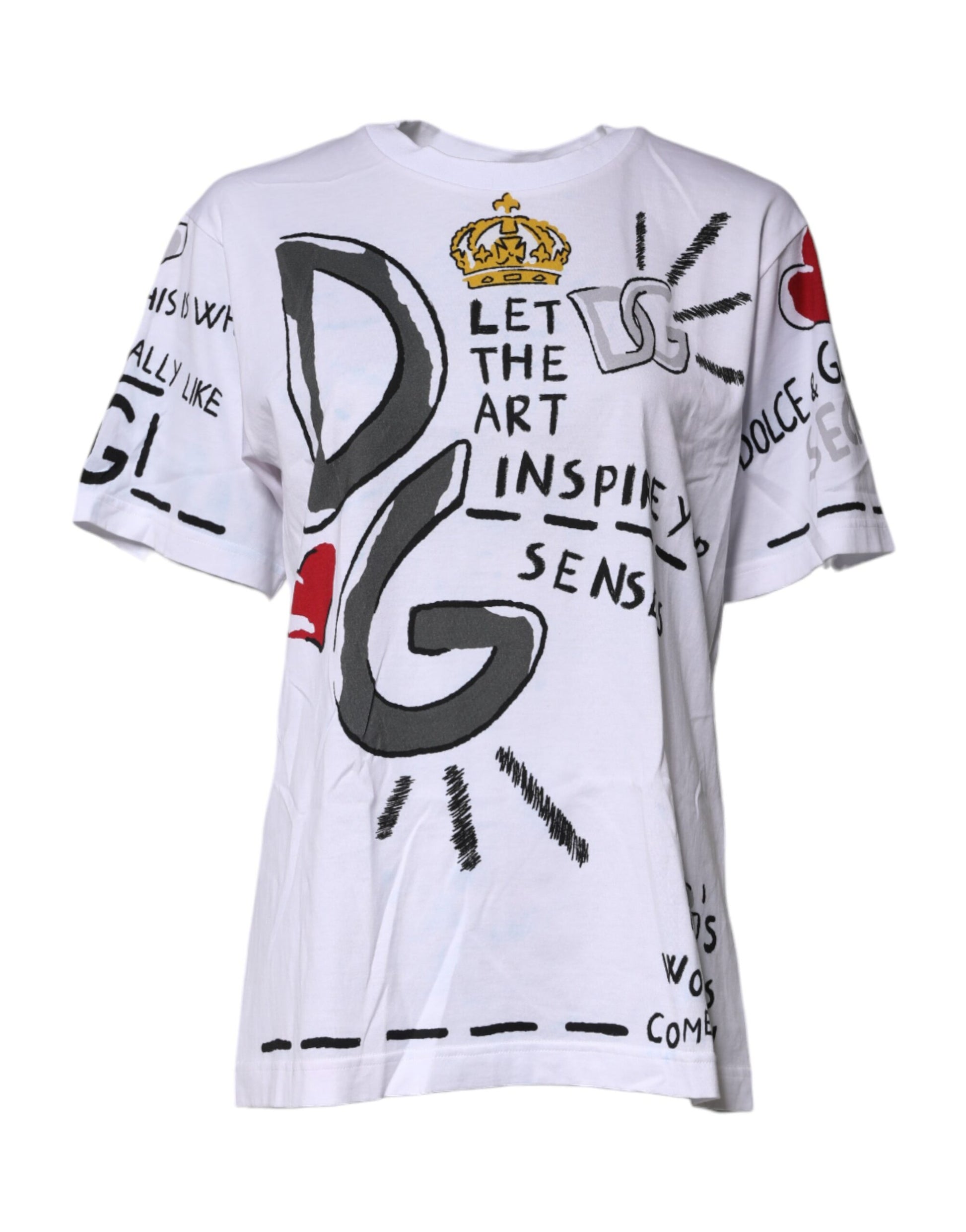 Dolce & Gabbana White Graphic Crew Neck Short Sleeves T-shirt