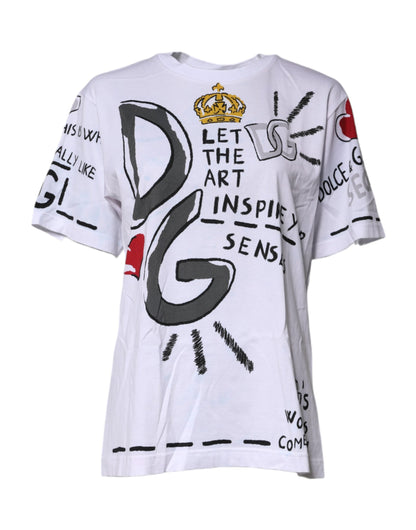 Dolce & Gabbana White Graphic Crew Neck Short Sleeves T-shirt