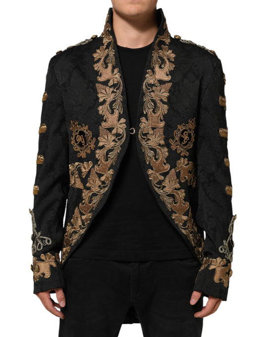 Dolce & Gabbana Black Brocade Embroidery Men's Coat Jacket