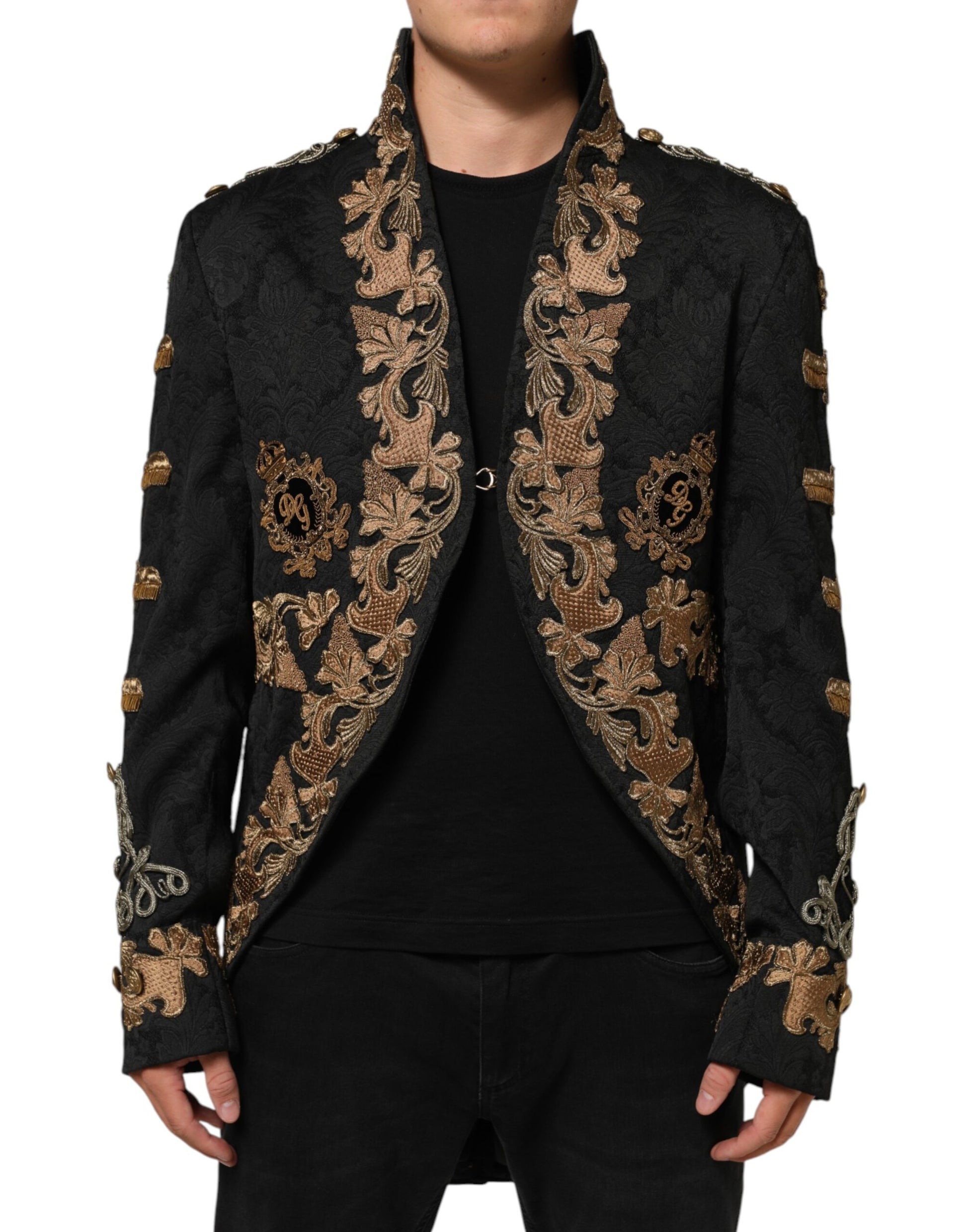 Dolce & Gabbana Black Brocade Embroidery Men's Coat Jacket