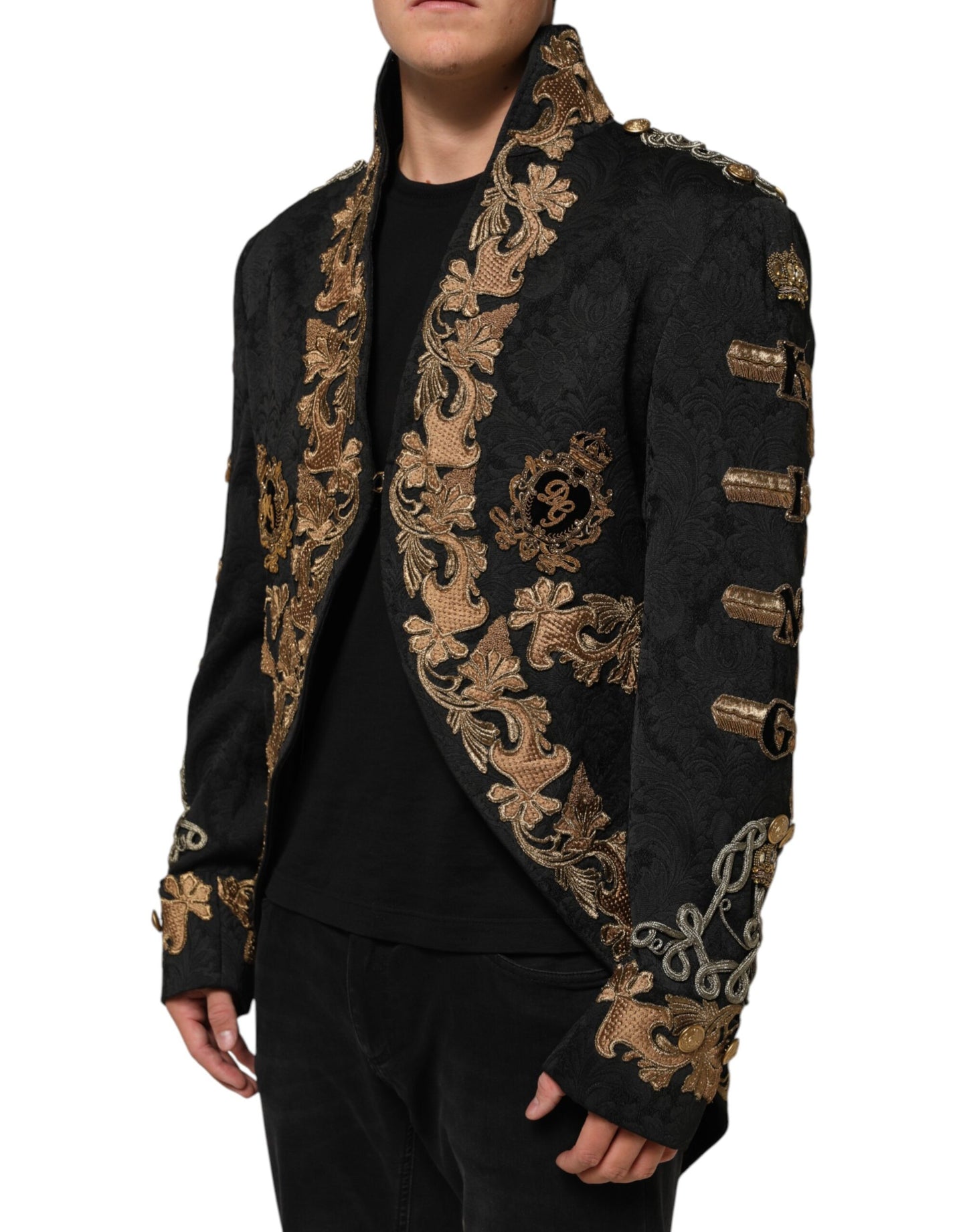Dolce & Gabbana Black Brocade Embroidery Men's Coat Jacket