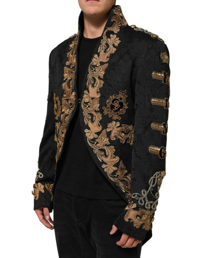 Dolce & Gabbana Black Brocade Embroidery Men's Coat Jacket