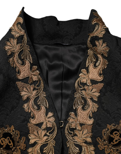 Dolce & Gabbana Black Brocade Embroidery Men's Coat Jacket