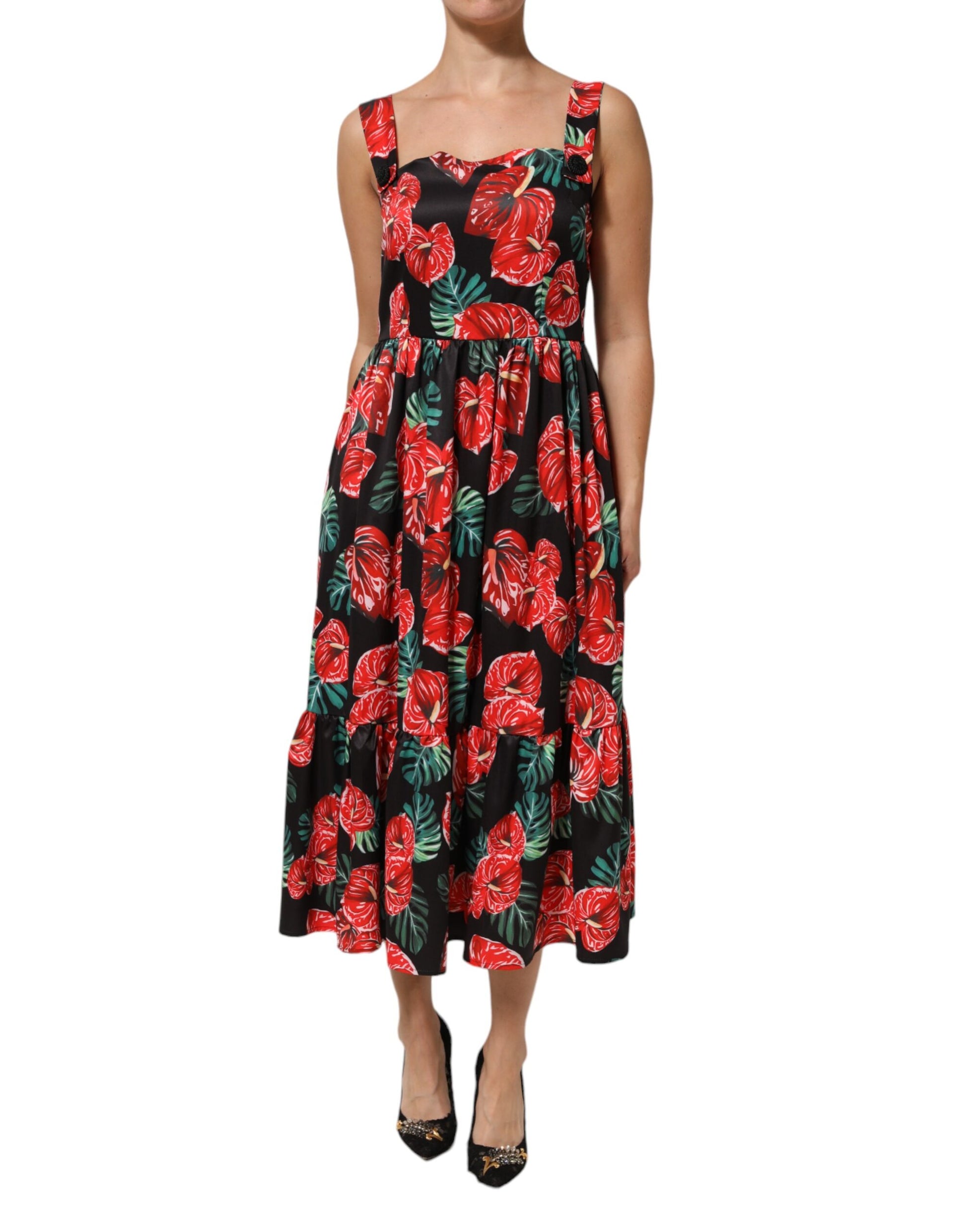 Dolce & Gabbana Multicolor Floral Cotton Poplin Midi Dress