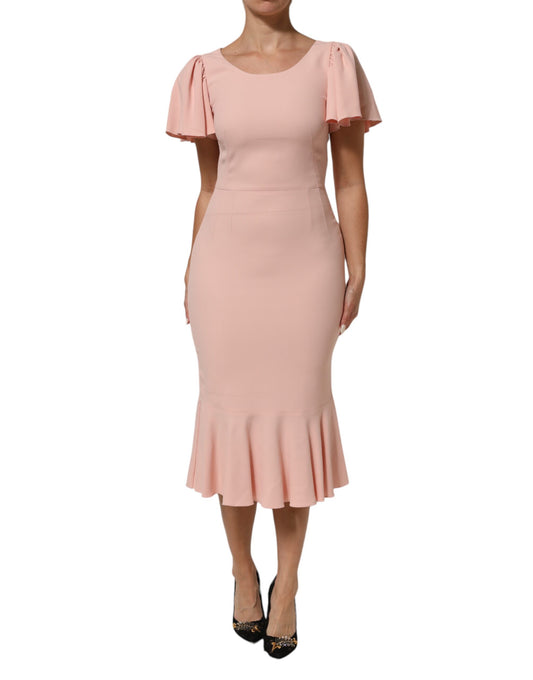 Dolce & Gabbana Pink Viscose Fit Flared Sheath Midi Dress