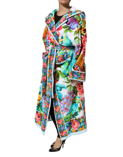 Dolce & Gabbana Multicolor Floral Print Belted Bathrobe Coat Jacket