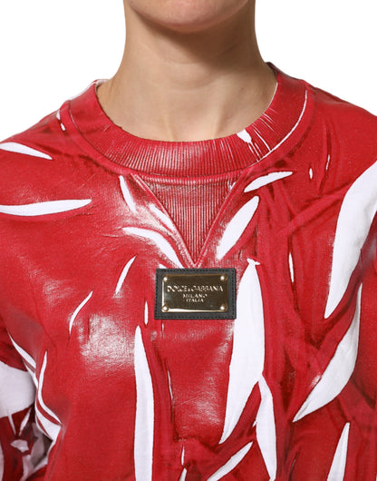 Dolce & Gabbana Red White Cotton Printed Pullover Sweater