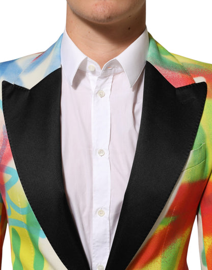 Dolce & Gabbana Multicolor Graffiti SICILIA 1 Button Men Suit Blazer