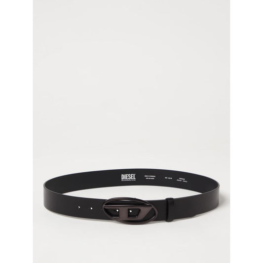 Diesel Black Leather Belt with Metallic Buckle