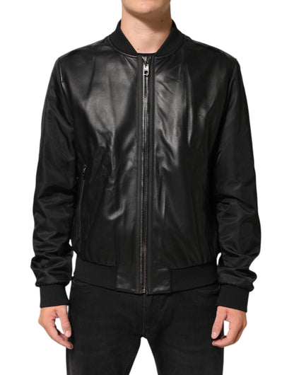 Dolce & Gabbana Black Leather Nylon Full-Zip Blouson Jacket