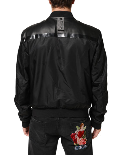 Dolce & Gabbana Black Leather Nylon Full-Zip Blouson Jacket
