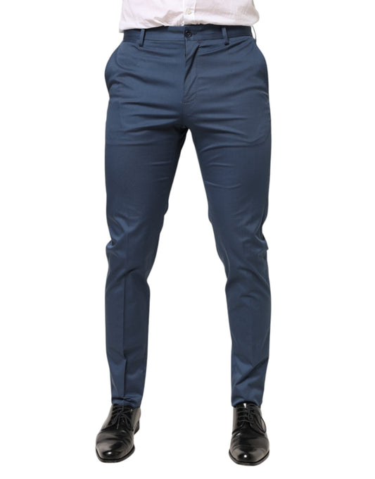 Dolce & Gabbana Blue Cotton Mid Waist Dress Trouser Pants