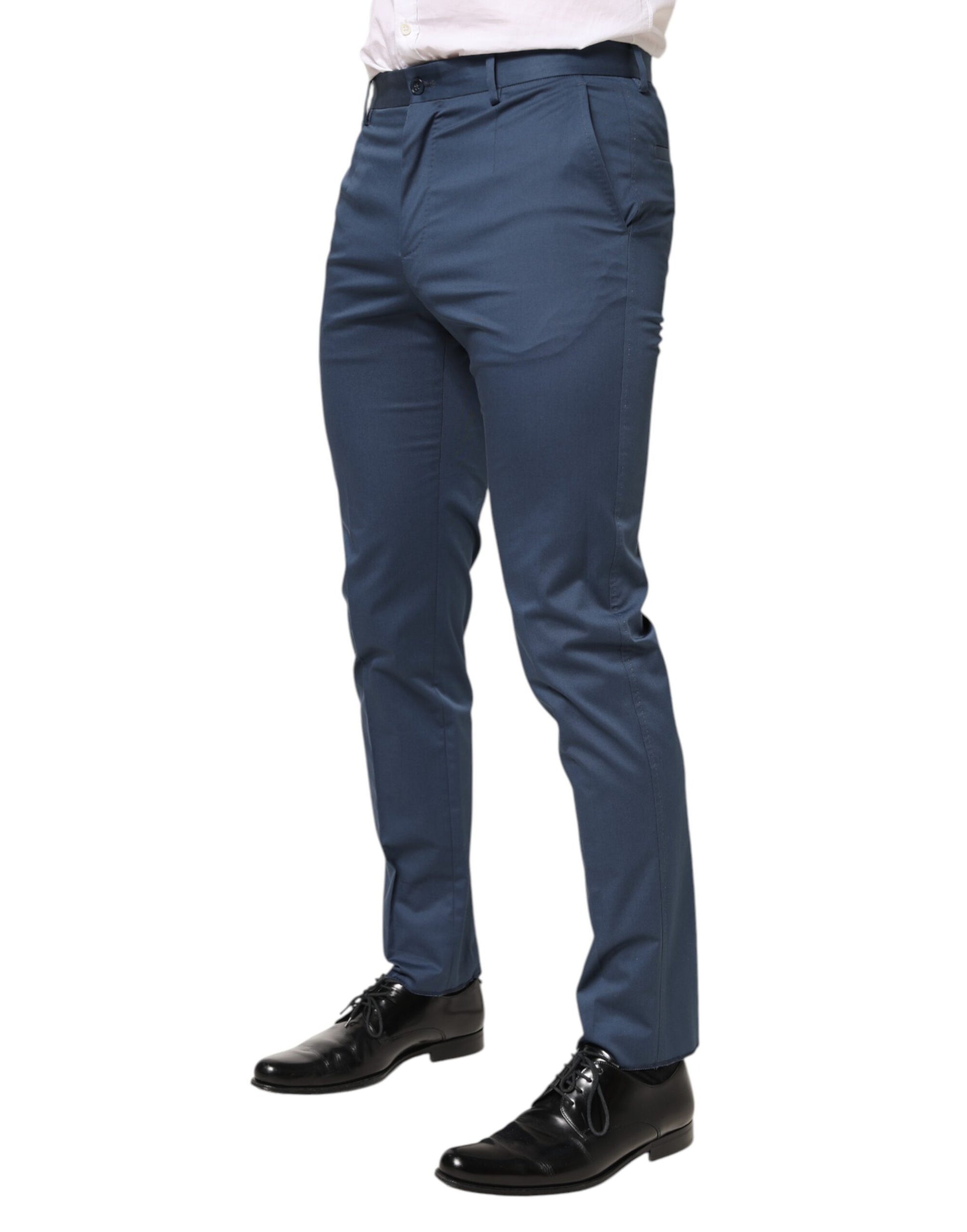 Dolce & Gabbana Blue Cotton Mid Waist Dress Trouser Pants