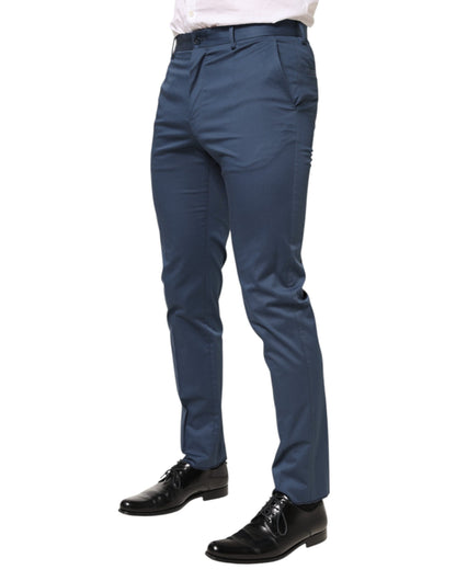 Dolce & Gabbana Blue Cotton Mid Waist Dress Trouser Pants
