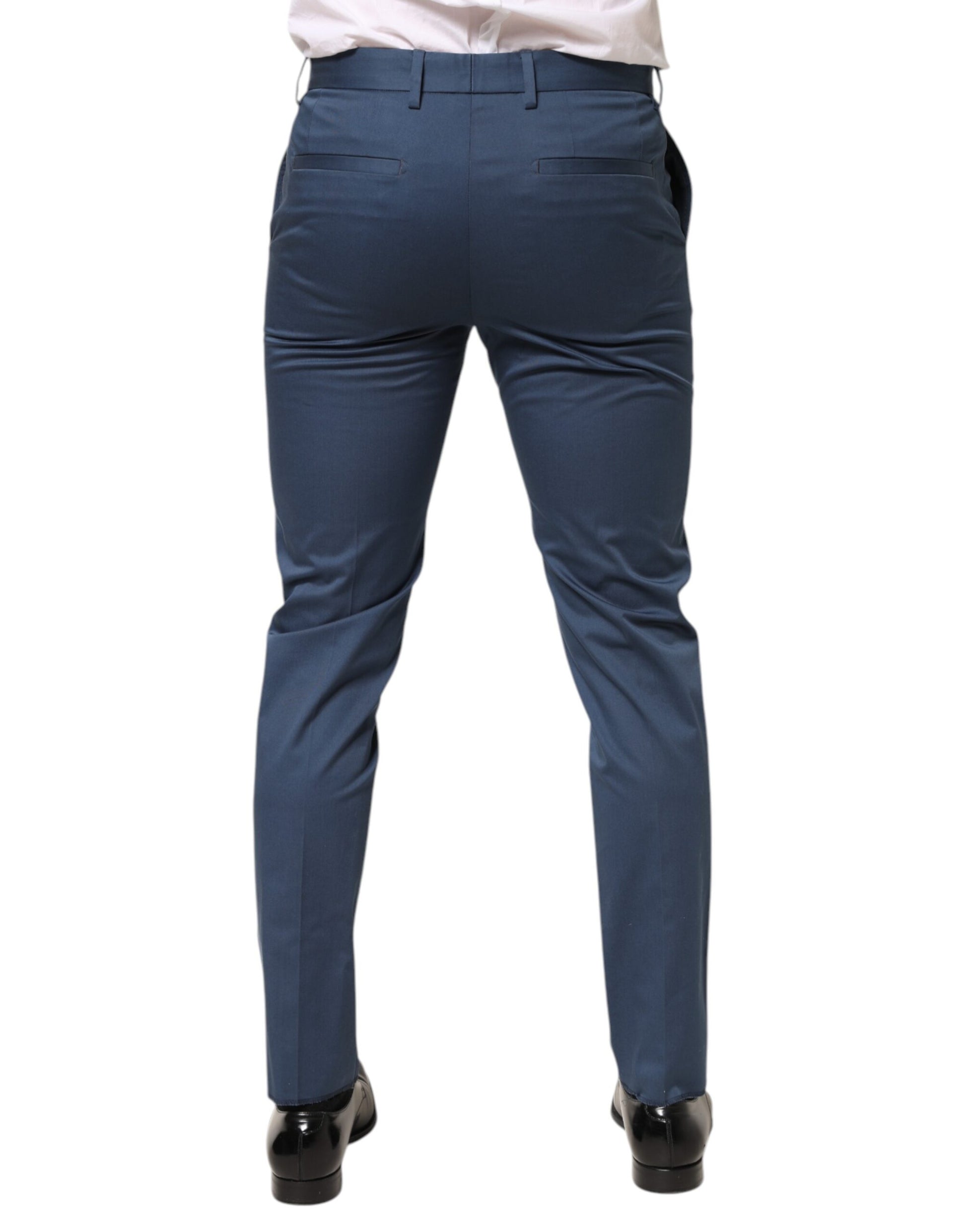 Dolce & Gabbana Blue Cotton Mid Waist Dress Trouser Pants