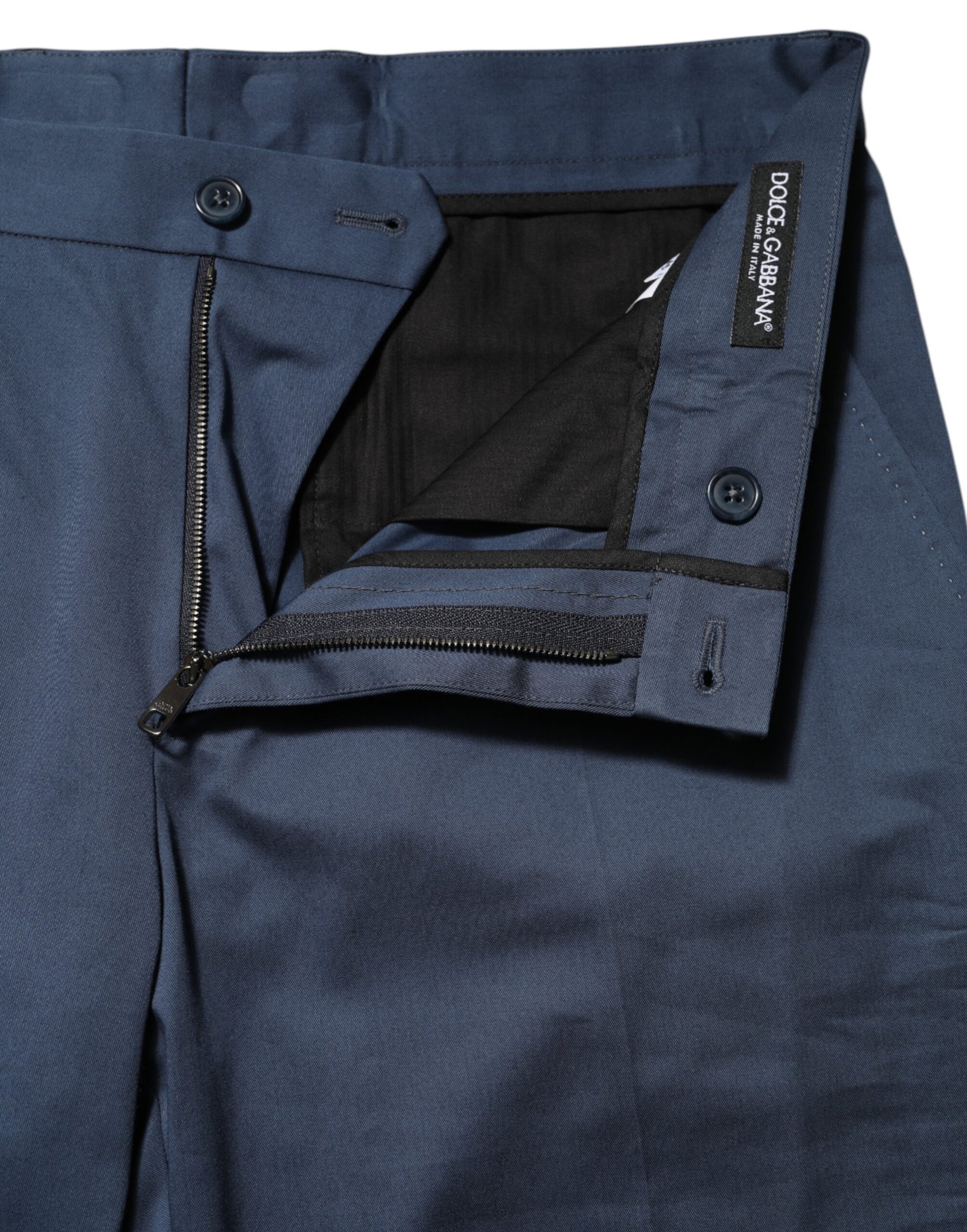 Dolce & Gabbana Blue Cotton Mid Waist Dress Trouser Pants