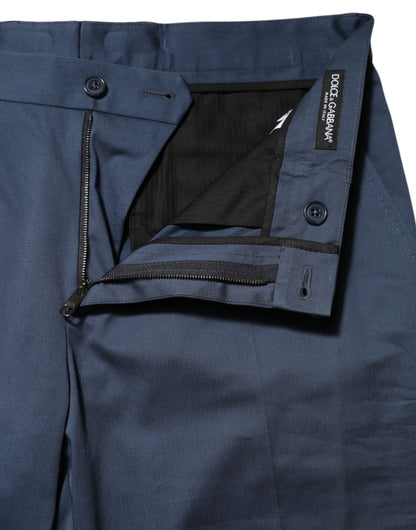 Dolce & Gabbana Blue Cotton Mid Waist Dress Trouser Pants