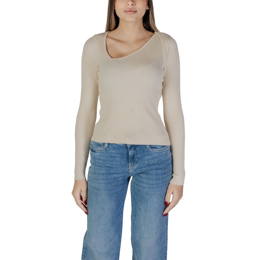 Vila Clothes VINELLY L/S Neck Detail Knit Top - Cream Viscose Sweatshirt