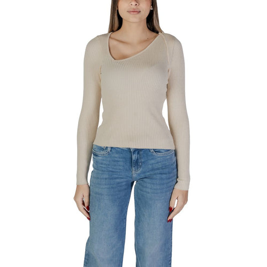 Vila Clothes VINELLY L/S Neck Detail Knit Top - Cream Viscose Sweatshirt