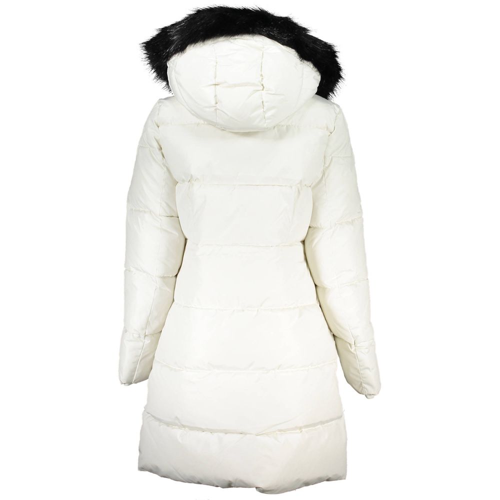 Calvin Klein White Polyester Long Sleeve Jacket with Removable Fur Hood