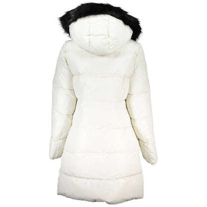 Calvin Klein White Polyester Long Sleeve Jacket with Removable Fur Hood