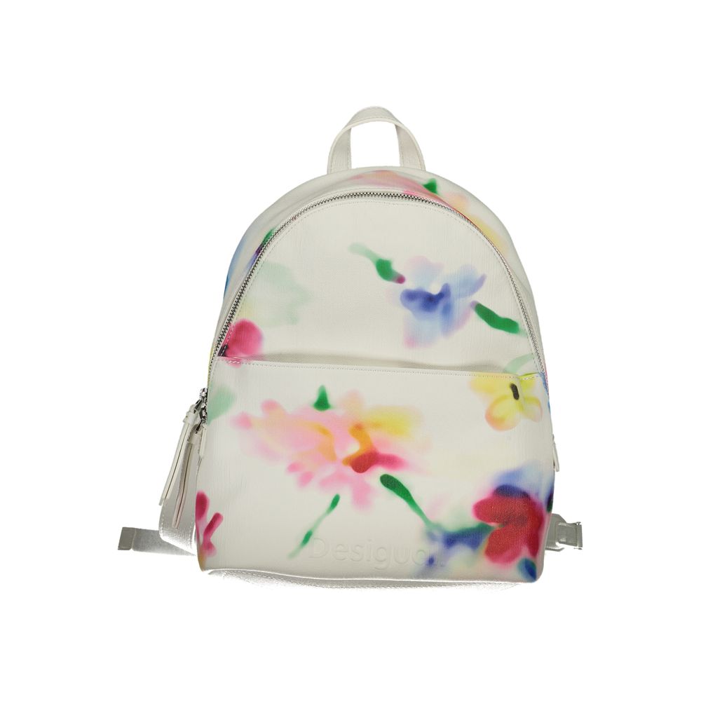 Desigual White Polyester Backpack - Bold and Functional Style