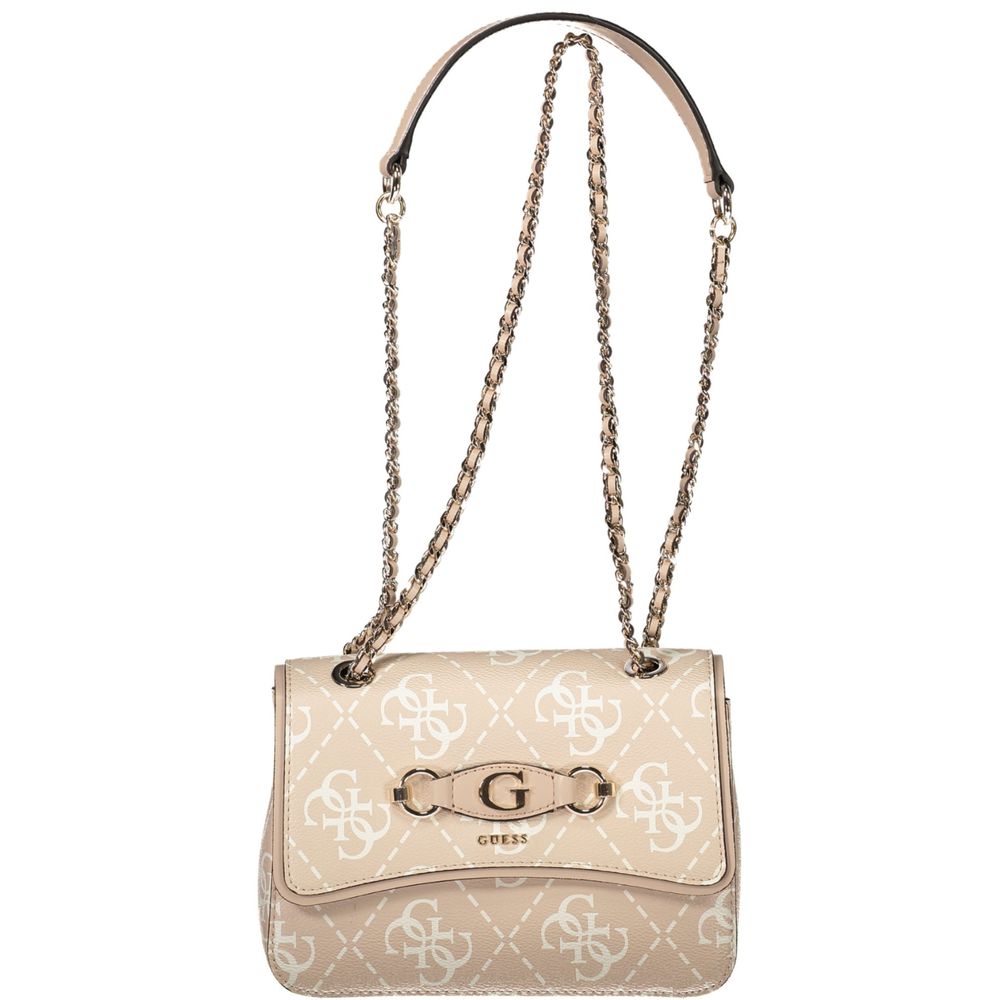 Guess Jeans Pink Izzie Bag – Faux Leather, Chic Design with Chain Shoulder Strap