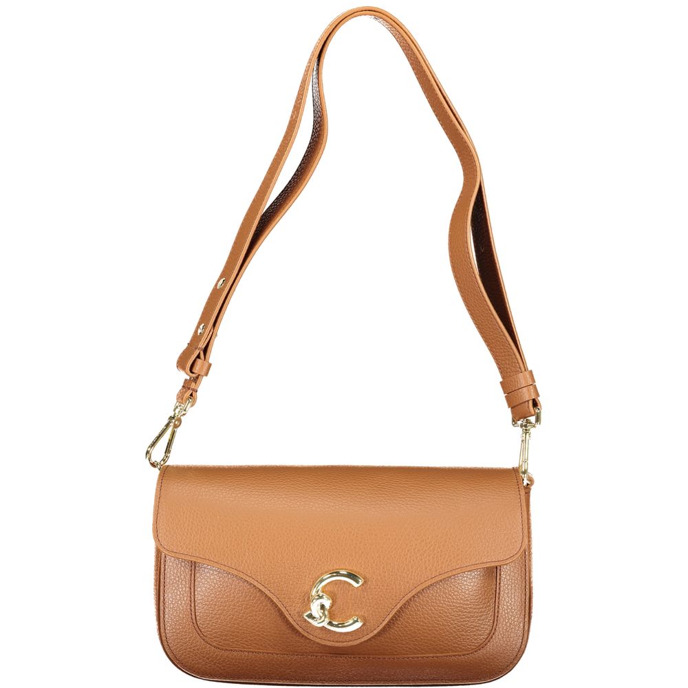 Coccinelle Brown Leather Handbag - C-ME Bag with Adjustable Shoulder Strap